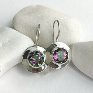 MODERNIST sterling silver Mystic Topaz drop earrings